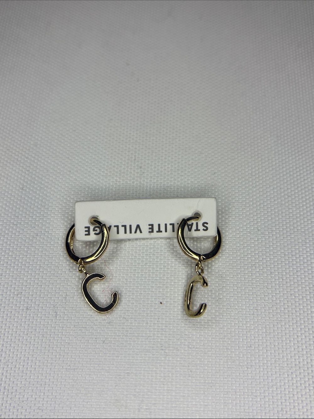 initial C NWT hoop, dangle style earrings, gold plated
